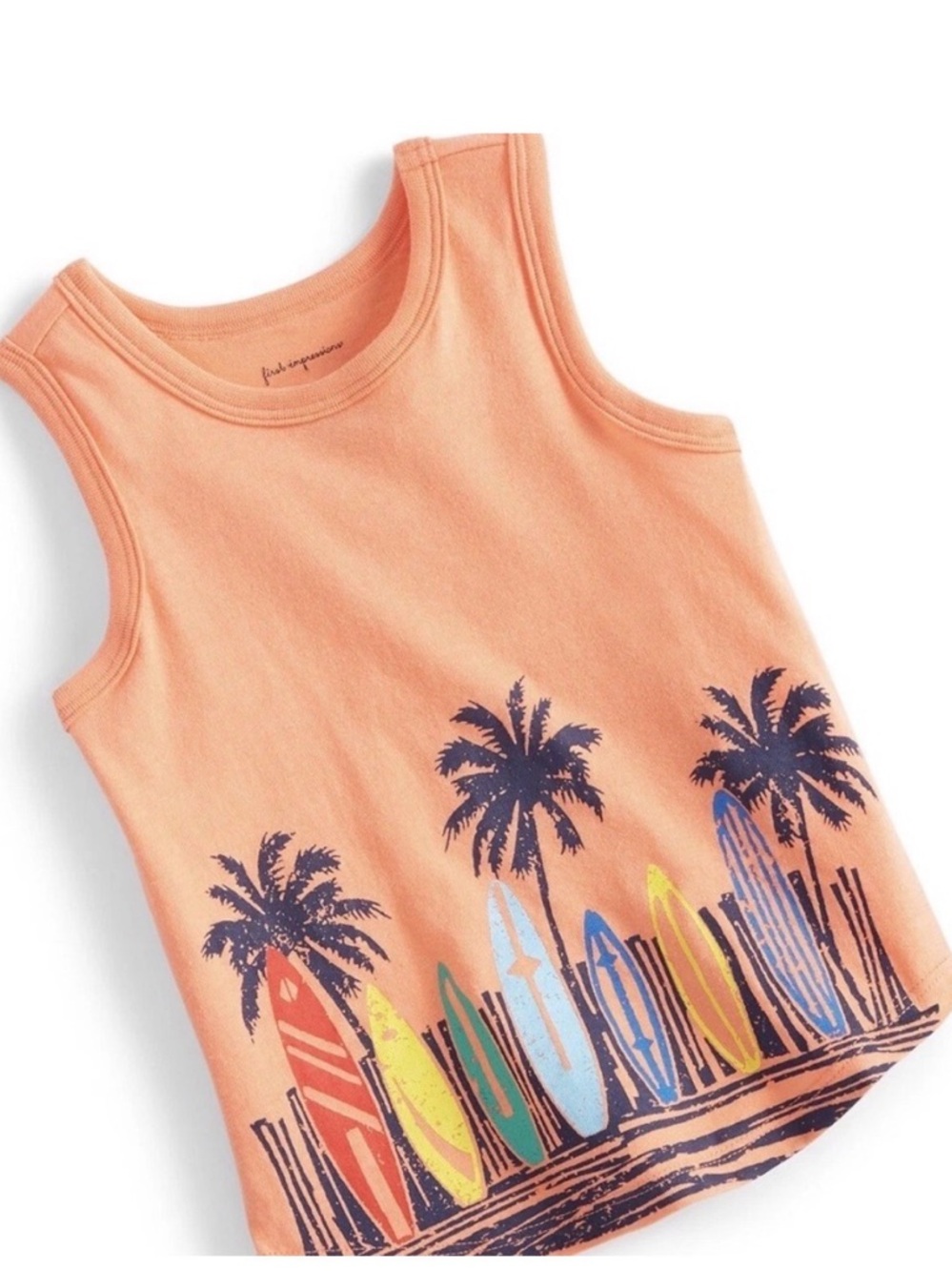 First Impressions Boys Palm Tree Surfboard Tank Top Peach Sleeveless Shirt 3/6M